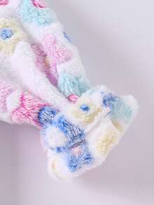 SHEIN Playful Pals 女童秋冬休閒卡其色豹紋毛絨拉鍊連帽外套，附提花細節 - 白色 - 查看 7