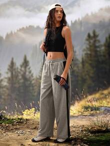 Exploreva Women's Drawstring Waist Casual Versatile Daily Outdoor Sweatpants - Grey - View 6
