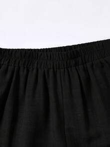 SHEIN 青少年女孩秋季新款黑色休閒極簡寬鬆長袖上衣與長褲套裝 - 黑色 - 查看 8