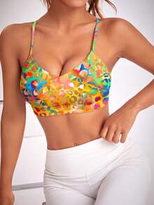 SHEIN Sovereign Charm 女款彩色豹紋露背設計運動內衣 - 彩色 - 查看 5