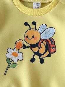 SHEIN Playful Pals 幼童女嬰運動衫運動褲套裝 可愛黃黑蜜蜂圖案花朵 長袖圓領 度假秋季 爸爸的小女兒 - 彩色 - 查看 8