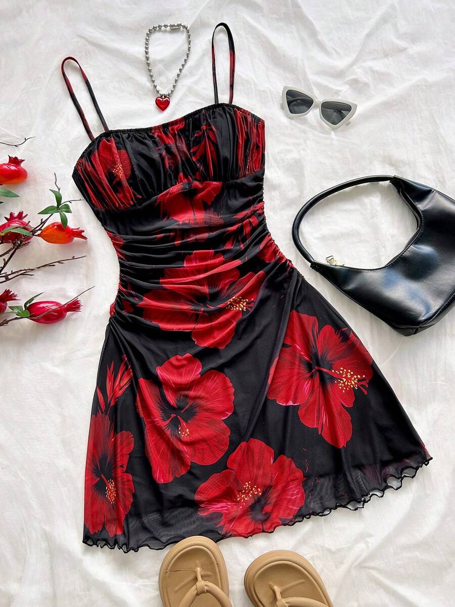 Soleia Women's Plus Size Black Mesh Print Spaghetti Strap Dress Date Night Vacation Evening Summer Sexy Filipiniana - Multicolor - View 1
