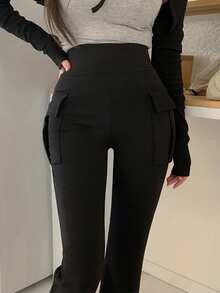 Dazy Tall Celana Panjang Wanita Slim Fit Elegan dengan Dekorasi Saku untuk Musim Gugur - Hitam - View 9