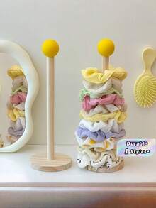 1/2pcs Simple Wooden Yellow Ball Hair Tie Storage Rack Desktop Vertical Hair Tie Storage Rack Solid Wood Strip Bracelet Organizer - Multicolor - View 1