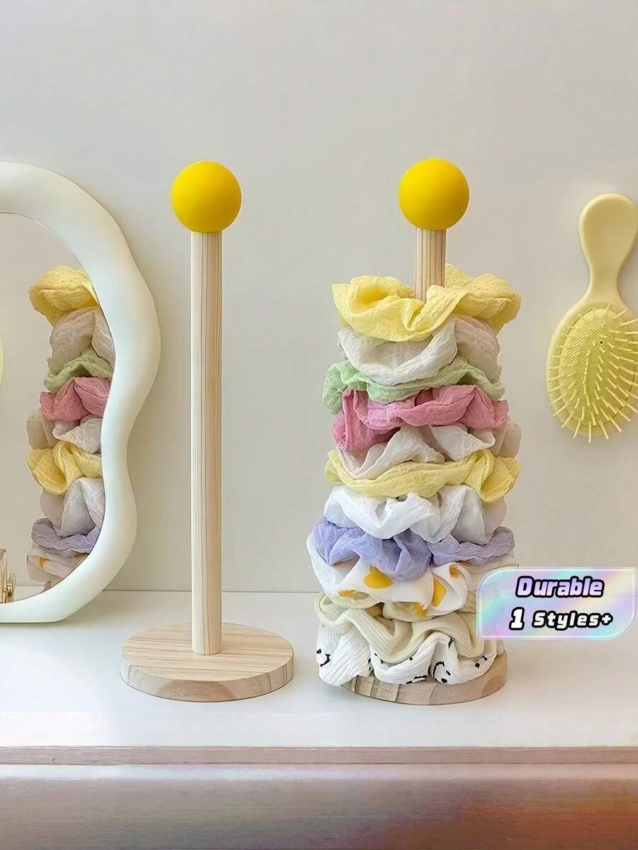 1/2pcs Simple Wooden Yellow Ball Hair Tie Storage Rack Desktop Vertical Hair Tie Storage Rack Solid Wood Strip Bracelet Organizer - Multicolor - View 1