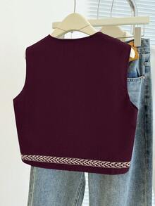 Franclia Chaleco/Chaqueta de mujer con bordado estilo occidental - Rojo violeta - View 2