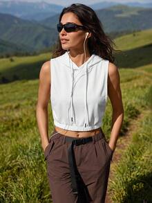 Exploreva YD3006 Beige Hooded Sleeveless Sweatshirt - White - View 1