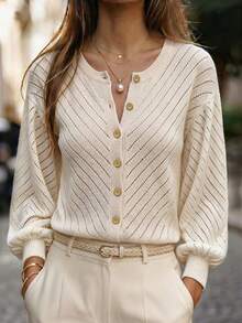Balvessa Women's Solid Color Single-Breasted Casual Versatile Daily Wear Cardigan - Yellow - View 1