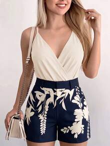 Elenzga Pantalones cortos de línea A con estampado de moda para mujer de talla grande, primavera/verano, para ir al trabajo - Azul Marino - Ver 7