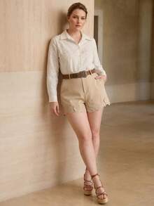 MOTF PREMIUM WOMEN'S PLUS LINEN EMBROIDERED SHIRT, SPRING/SUMMER FALL - Apricot - View 4
