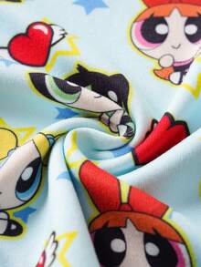 THE POWERPUFF GIRLS X SHEIN 女嬰可愛卡通印花長袖上衣與內搭褲家居服套裝 - 藍色 - 查看 6