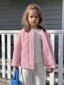 Hapijoa Young Girl Solid Color Zipper Casual Versatile Winter Padded Coat - Baby Pink - View 3