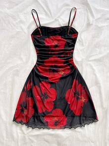 Soleia Women's Plus Size Black Mesh Print Spaghetti Strap Dress Date Night Vacation Evening Summer Sexy Filipiniana - Multicolor - View 2