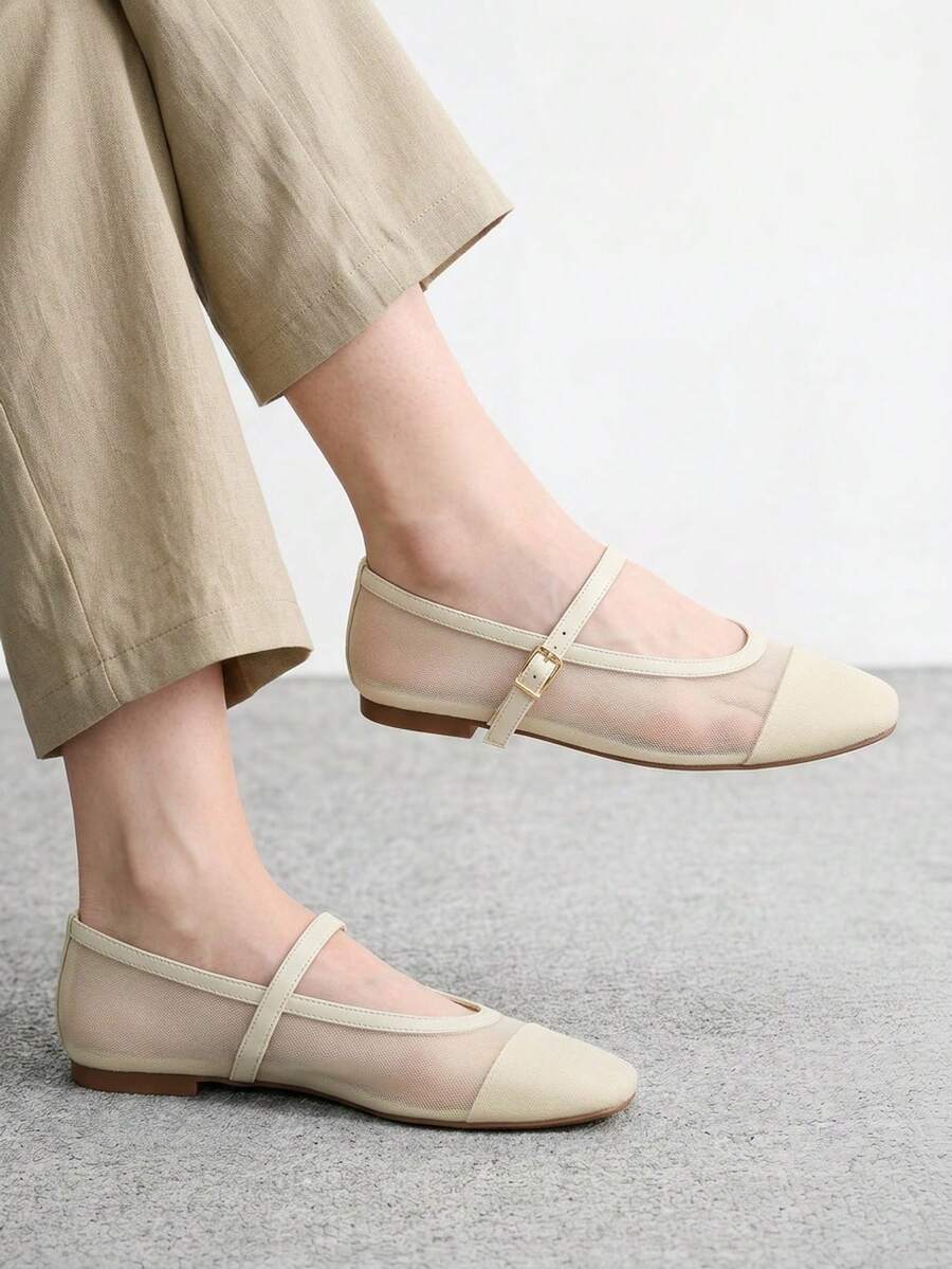 CUCCOO BIZCHIC Sederhana dan Elegan, Modis dan Serbaguna, Sepatu Flat Wanita Kasual untuk Kerja dan Perjalanan - Krem. - View 1