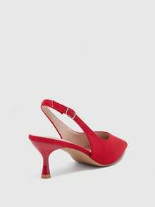 CUCCOO BIZCHIC Women's Red Pointed Suede Simple Commuter Fashion Wear Stiletto Back Strap High Heel Shoes - Red suede - View 9