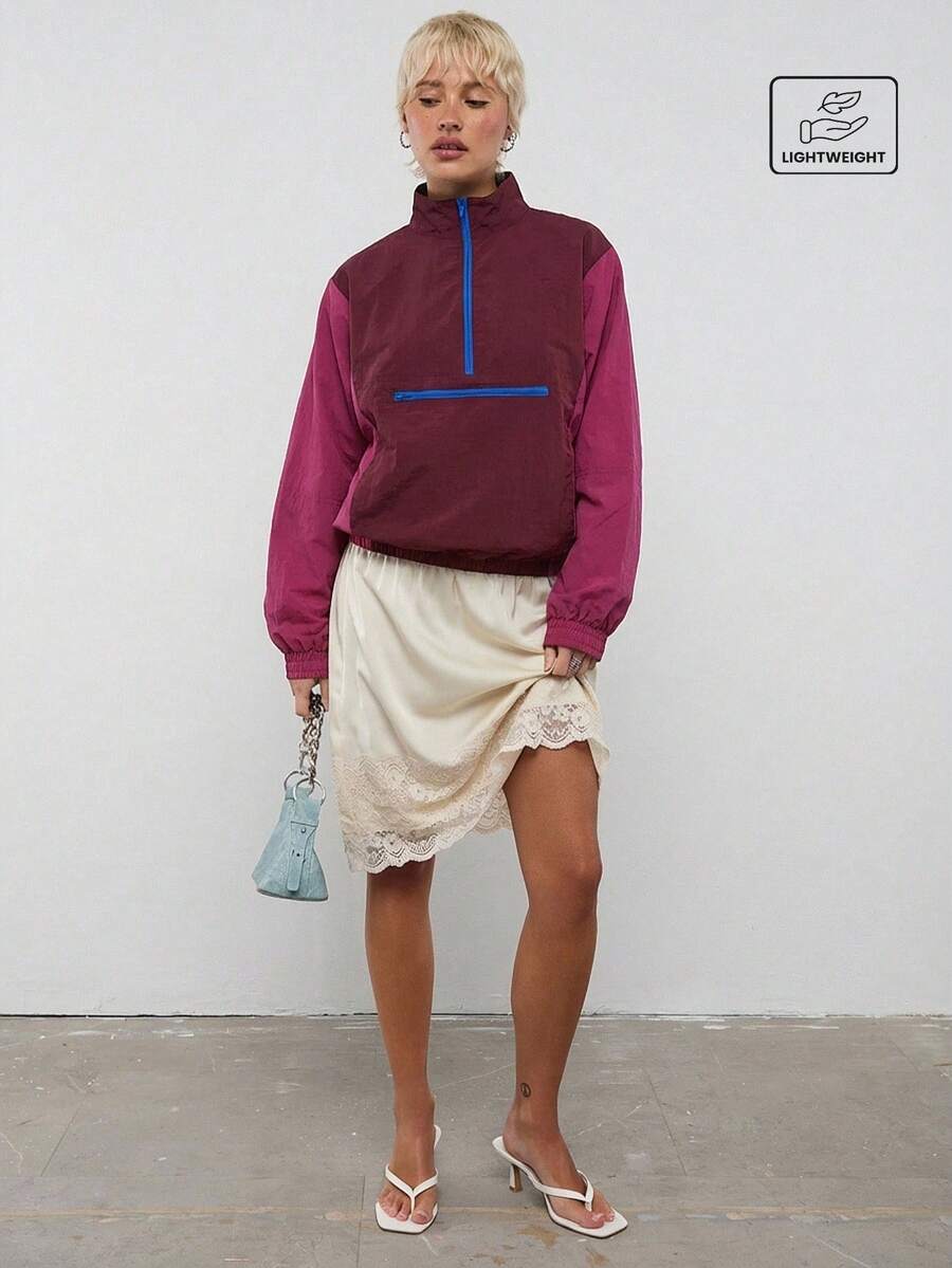 COUREZ 撞色尼龙运动外套 / Y2K 春季女装街头风外出休闲运动夏季外套 - 紅色 - 查看 1