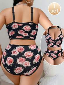 SHEIN 2件裝蕾絲拼接豹紋大尺碼無鋼圈內衣 - 彩色 - 查看 7