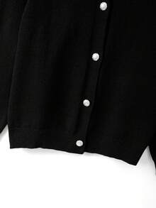 GlowEve CURVE Plus Size Casual Contrast Color Lace Collar Button Long Sleeve Cardigan Winter - Black - View 5