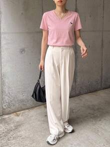 DAZY Women V-Neck Embroidered Short Sleeve Casual T-Shirt - Pink - View 4