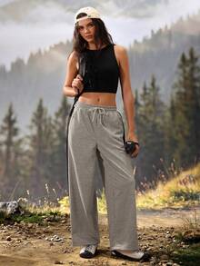 Exploreva Women's Drawstring Waist Casual Versatile Daily Outdoor Sweatpants - Grey - View 5