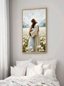 One Canvas Poster Of Jesus Embracing A Girl (Without Frame), Bible Christian Art Aesthetic Painting, Minimalist Wall Art Painting, Suitable For Dormitory, Apartment, Bedroom, Living Room, Modern Home Decoration - Multicolor - View 2