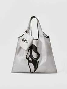 ROMWE Goth Star Print Large Capacity Foldable Shopper Bag, Stars Hollow Women Bag - White Black - View 1