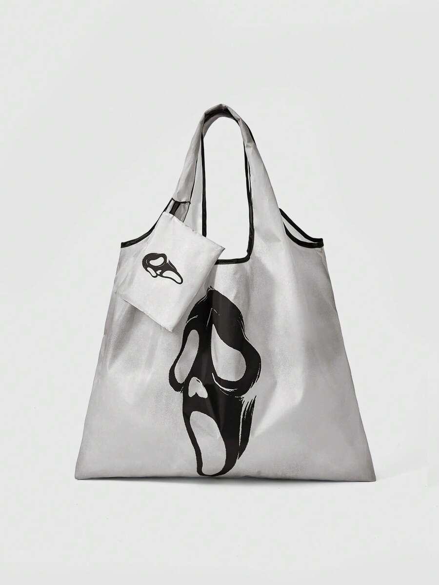 ROMWE Goth Star Print Large Capacity Foldable Shopper Bag, Stars Hollow Women Bag - White Black - View 1