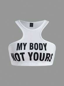 SHEIN ICON Slogan Printed Cropped Tank Top - White - View 7