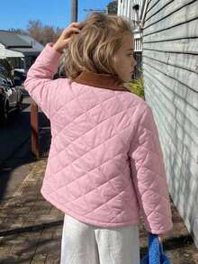 Hapijoa Young Girl Solid Color Zipper Casual Versatile Winter Padded Coat - Baby Pink - View 2