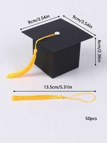 100/30/50pcs, Graduation Hat Candy Gift Box, Graduation Ceremony Party Sweet Cookie Chocolate Gift Box, Graduation Table Decorations With Gold Tassels - Black - View 8