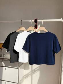 Comfortcana 3 piezas Camisetas básicas de cuello redondo de manga corta de colores para tallas grandes - Multicolor - Ver 2