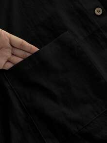 Linhara Plus Size Linen Comfortable Long Fringe Hooded Drawstring Fashion Casual Vacation Long Sleeve Pocket Jacket Fall - Black - View 5