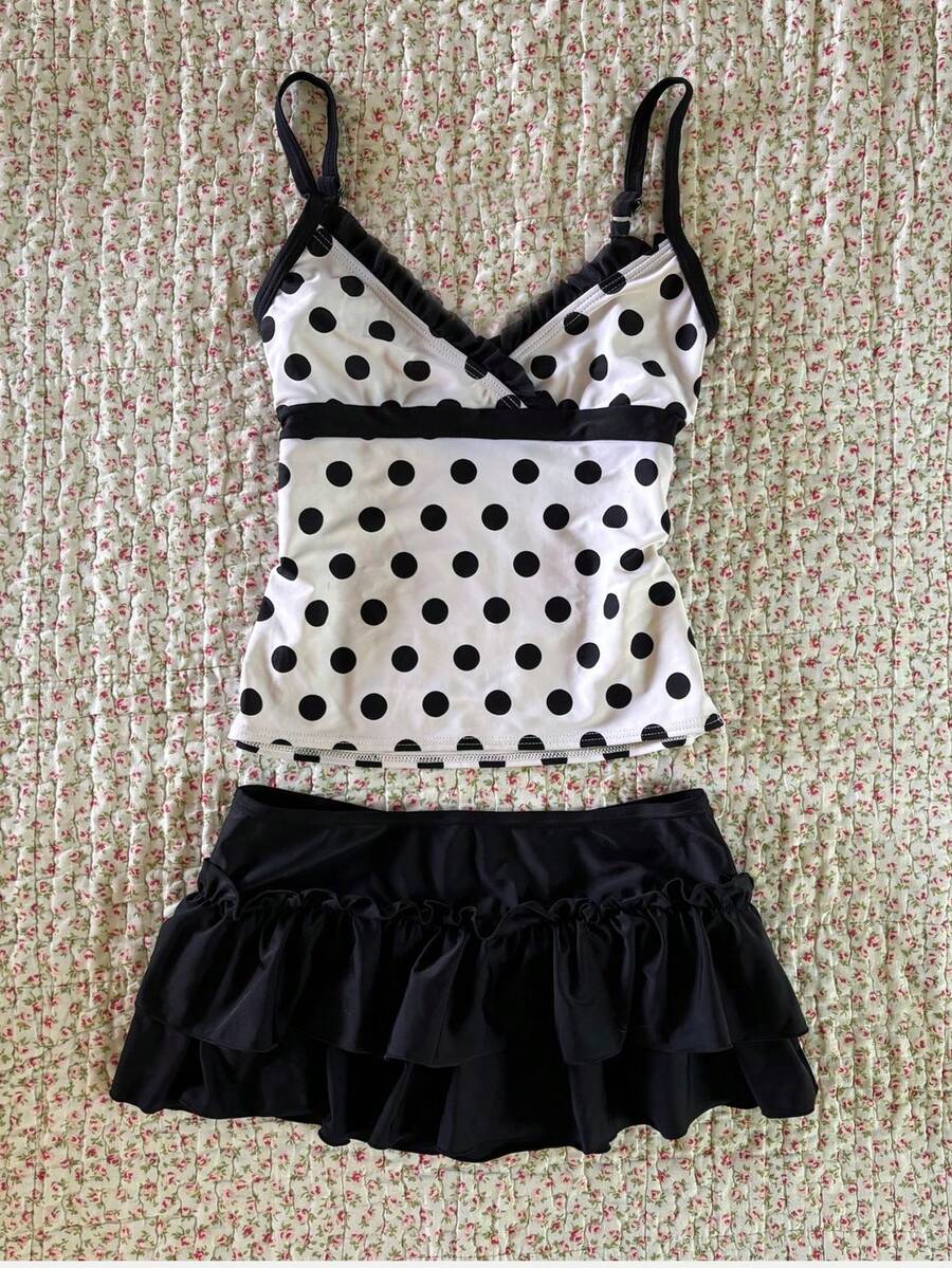 SHEIN 青少年女孩修身拼接細肩帶背心與吊帶上衣 - 彩色 - 查看 1