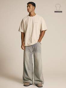 Musero Oversized Crew Neck T-Shirt Back "M" Graphic Autumn Winter Essentials Streetstyle - Apricot - View 5