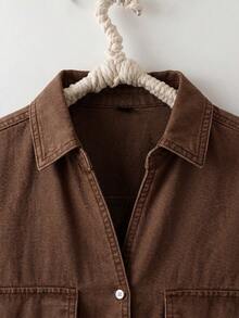 EMERY ROSE EMERY ROSE Women's Casual Short Sleeve Denim Top, Summer - Brown - View 4