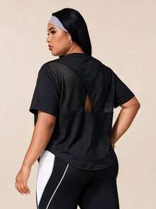 Rhythm Era Women's Plus Size Solid Color Crew Neck Short Sleeve Sports T-Shirt - Black - View 2
