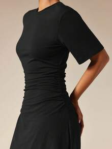 COSMINA Women's Casual Versatile Cinched Waist Cotton Brown Dress - Black - View 6