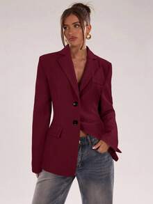 SHEIN BAE Women's Fashion Commute Solid Color Blazer - Burgundy - View 5