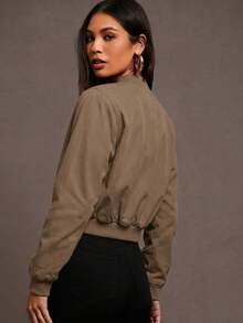 Siren Gaze Chaqueta bomber con cierre de cremallera para otoño/invierno - Marrón Mocha - Ver 2
