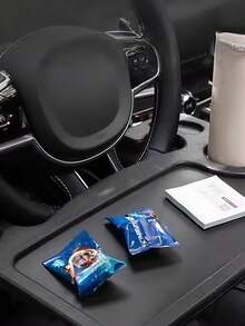 2-In-1 Car Steering Wheel Tray Table With Laptop Holder & Cup Holder, Made Of High-Strength ABS. Sturdy & Exquisite Design, Fits Cars, Trucks & SUVs, Multi-Functional For Office Work, Reading And In-Car Storage - A - View 2