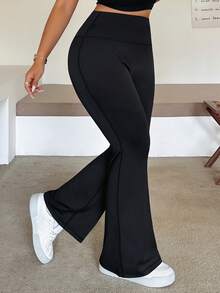 Dazy Plus Slim Fit Solid Color Flattering Flare Leggings Black Versatile Casual Spring Summer Autumn New Arrival - Black - View 3