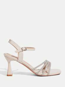 CUCCOO TILAWA Sandalias de tacón alto elegantes con punta cuadrada y decoración de strass para mujer, color albaricoque arroz, zapatos de primavera y verano - Arroz albaricoque - Ver 2