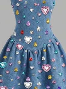 Kids Young Girl Kids Casual Fashion Colorful Rhinestone Decor Halter Neck A-Line Dress - Multicolor - View 10