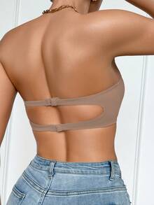 SHEIN Bralette 與無鋼圈內墊胸罩，直帶式 - 摩卡棕 - 查看 5