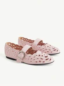 CUCCOO CHICEST 女款鏤空刺繡扣飾舒適平底鞋 - 粉色 - 查看 1