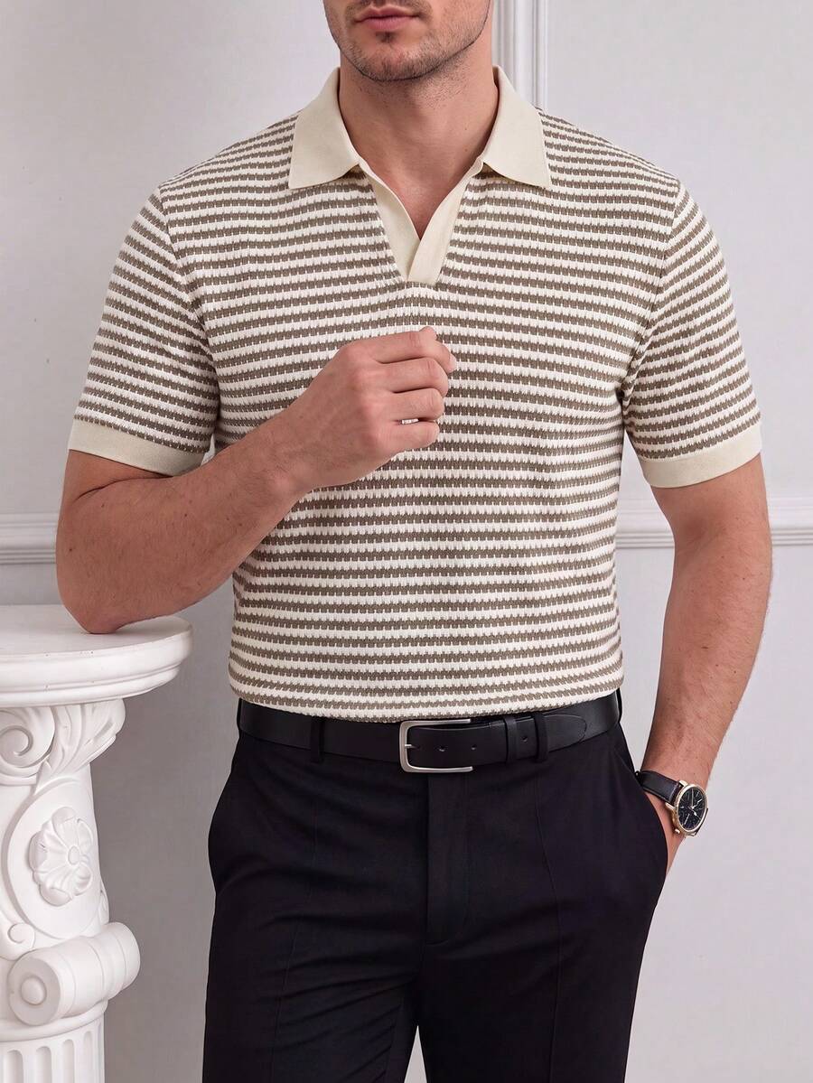Manfinity Homme 男士条纹拼接休闲百搭通勤短袖 Polo 衫 - 彩色 - 查看 1