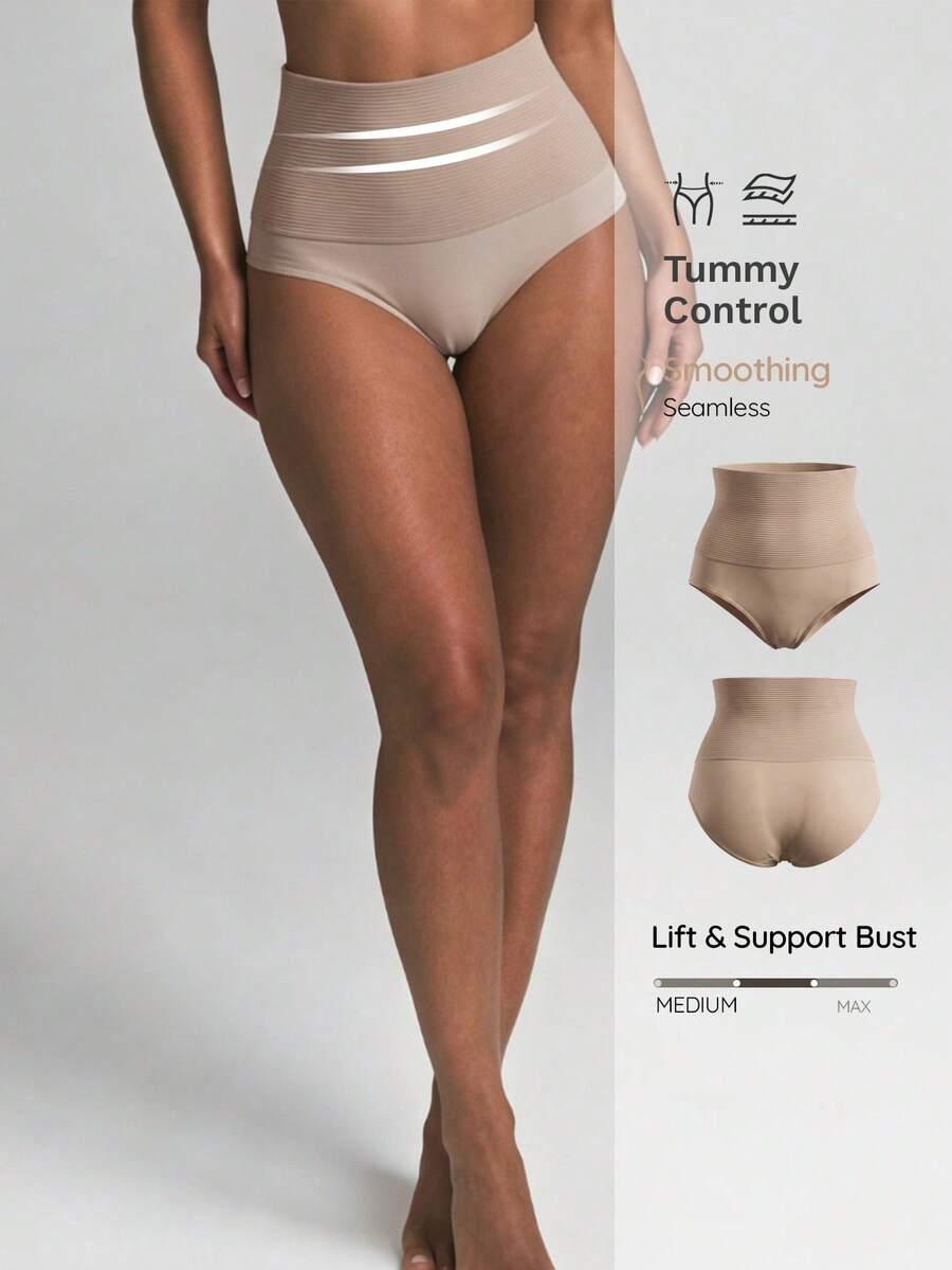 Nuvra Shaping High-Waisted Brief Shapewear Short Body Shaper Butt Lifter-Tummy Waist Control - Apricot - View 1