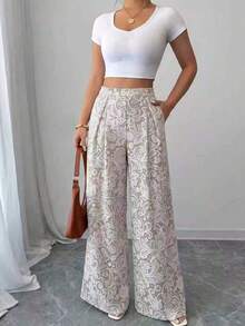 Elenzga Celana Panjang Wanita Ukuran Besar Motif Geometris Digital, Celana Panjang Longgar Nyaman Kasual Serbaguna - MultiWarna - View 5