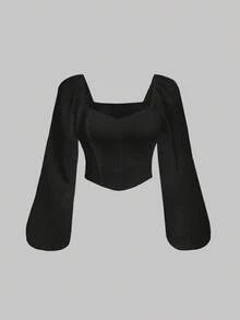 SHEIN MOD Blus Ukuran Plus - Hitam - View 2