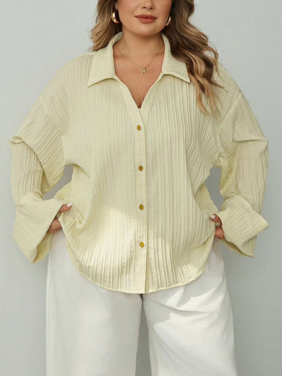 SHEIN CURVE+ Damen-Bluse in Große Größen, einfarbig, lässig und vielseitig für den Alltag, Herbst/Winter 2026, 22W - Gelb - Übersicht 1